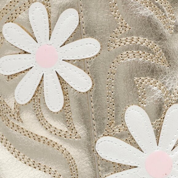 NWB$129 BETSEY JOHNSON Gold Faux Leather Teddyy Floral Daisy Western Booties 8.5 - Picture 10 of 10